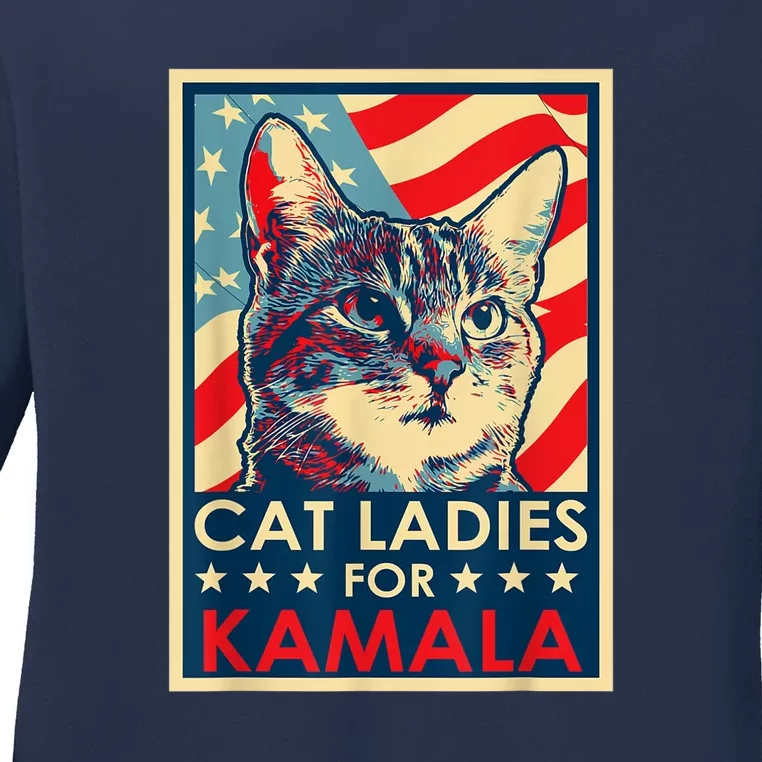 Cat Ladies For Kamala Funny Cat 2024 President Kamalaharris Ladies Long Sleeve Shirt