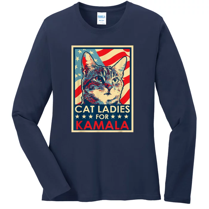 Cat Ladies For Kamala Funny Cat 2024 President Kamalaharris Ladies Long Sleeve Shirt