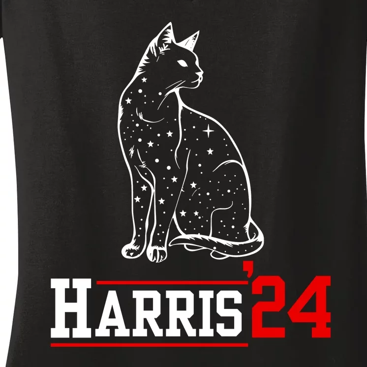 Cat Ladies For Kamala Funny Cat 2024 President Kamalaharris Women's V-Neck T-Shirt