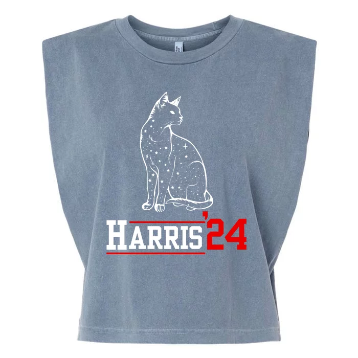 Cat Ladies For Kamala Funny Cat 2024 President Kamalaharris Garment-Dyed Women's Muscle Tee