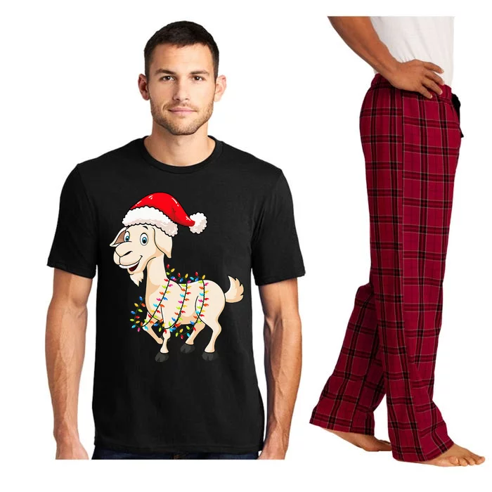 Christmas Lights Goat Wearing Xmas Hat Farmer Goat Lover Pajama Set