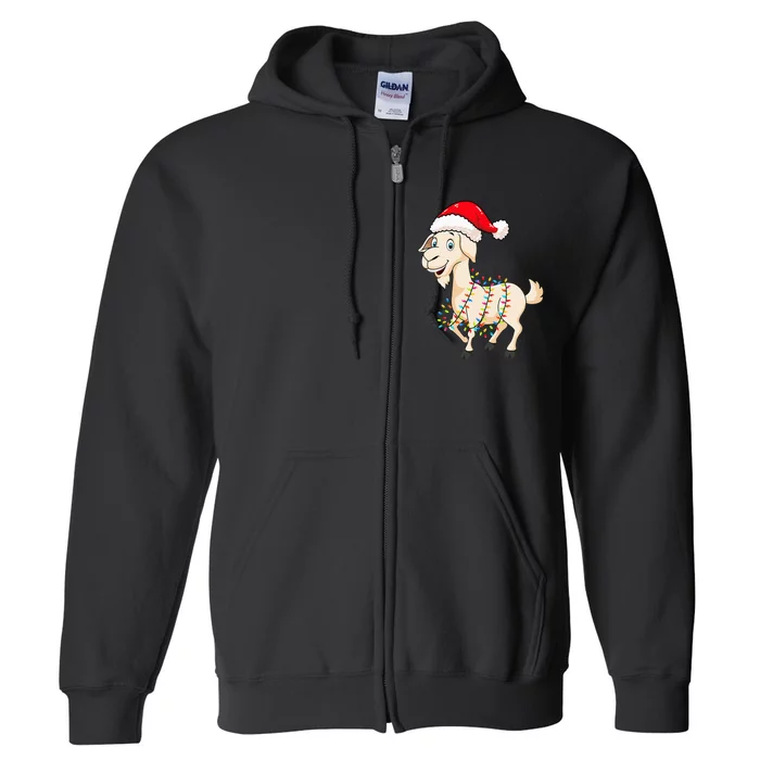 Christmas Lights Goat Wearing Xmas Hat Farmer Goat Lover Full Zip Hoodie