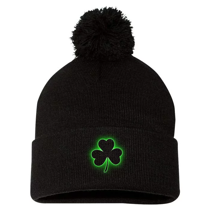 Clover Leaf Glow St Patrick's Day Pom Pom 12in Knit Beanie