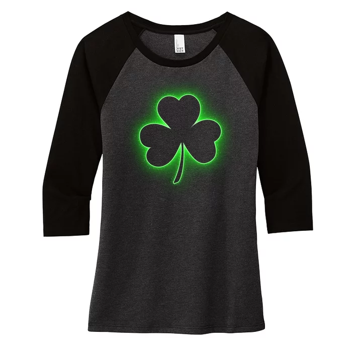 Clover Leaf Glow St Patrick's Day Women's Tri-Blend 3/4-Sleeve Raglan Shirt