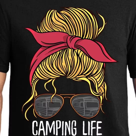 Camping Life Gift Mom Camper Gift Messy Bun Hair Outdoors Rv Funny Gift Pajama Set