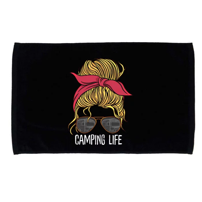 Camping Life Gift Mom Camper Gift Messy Bun Hair Outdoors Rv Funny Gift Microfiber Hand Towel