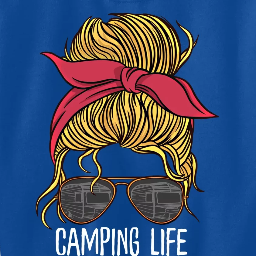 Camping Life Gift Mom Camper Gift Messy Bun Hair Outdoors Rv Funny Gift Kids Sweatshirt