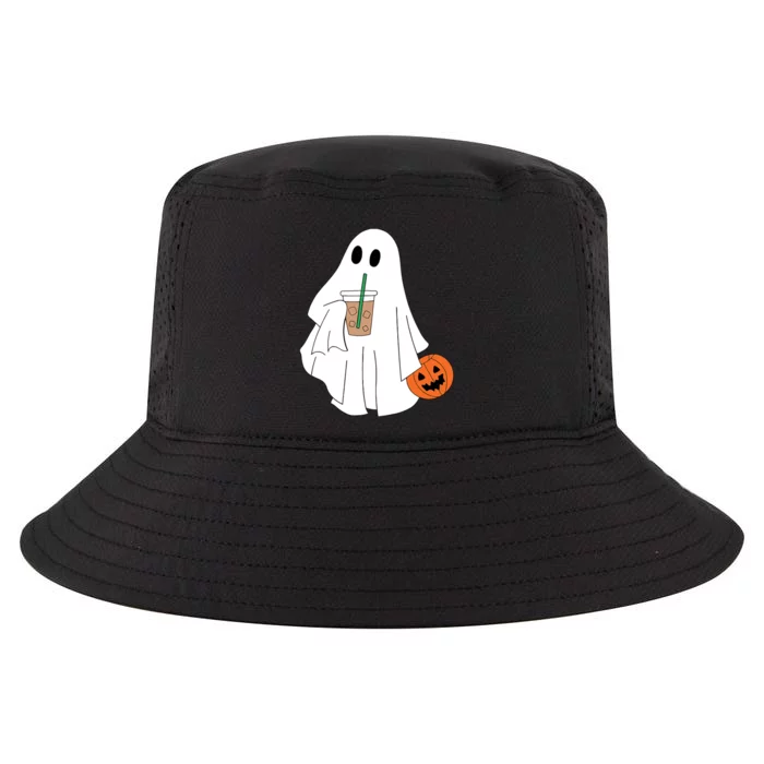 Cute Little Ghost Drinking Coffee Halloween Spooky Season Cool Comfort Performance Bucket Hat