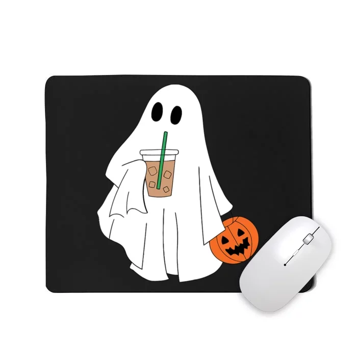 Cute Little Ghost Drinking Coffee Halloween Spooky Season Mousepad