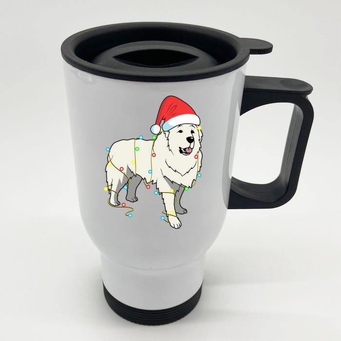 Christmas Lights Great Pyrenees Dog Lover Funny Gift Front & Back Stainless Steel Travel Mug