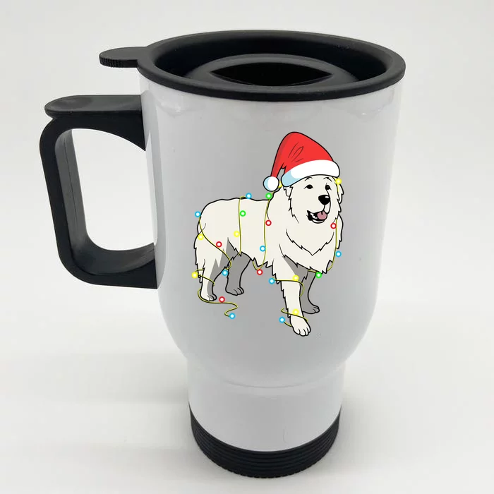 Christmas Lights Great Pyrenees Dog Lover Funny Gift Front & Back Stainless Steel Travel Mug