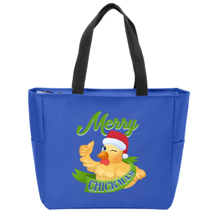 Chicken Lady Gift Christmas Chicken Gift Merry Chickmas Cool Gift Zip Tote Bag