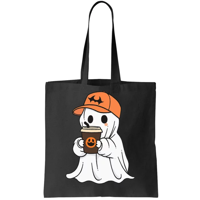 Cute Little Ghost Drinking Coffee Halloween Spooky Season Tote Bag