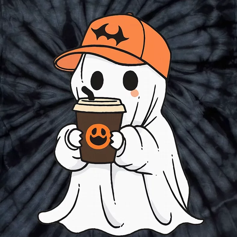 Cute Little Ghost Drinking Coffee Halloween Spooky Season Tie-Dye T-Shirt