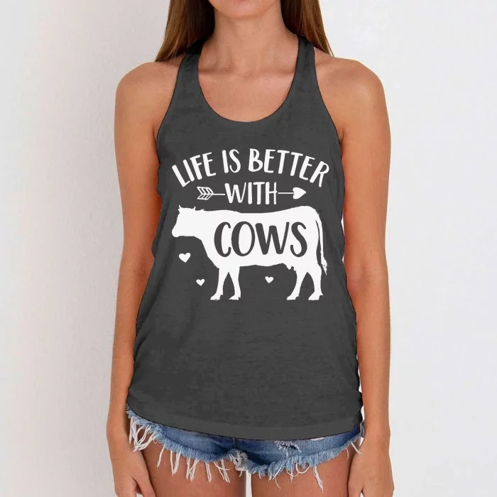 Cow Lover Gift Farmer 'Life Is Better With Cows' Funny Cow Women's Knotted Racerback Tank