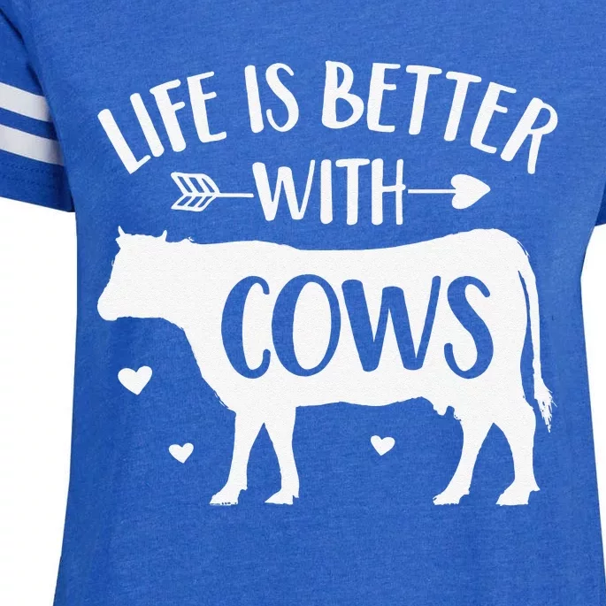 Cow Lover Gift Farmer 'Life Is Better With Cows' Funny Cow Enza Ladies Jersey Football T-Shirt