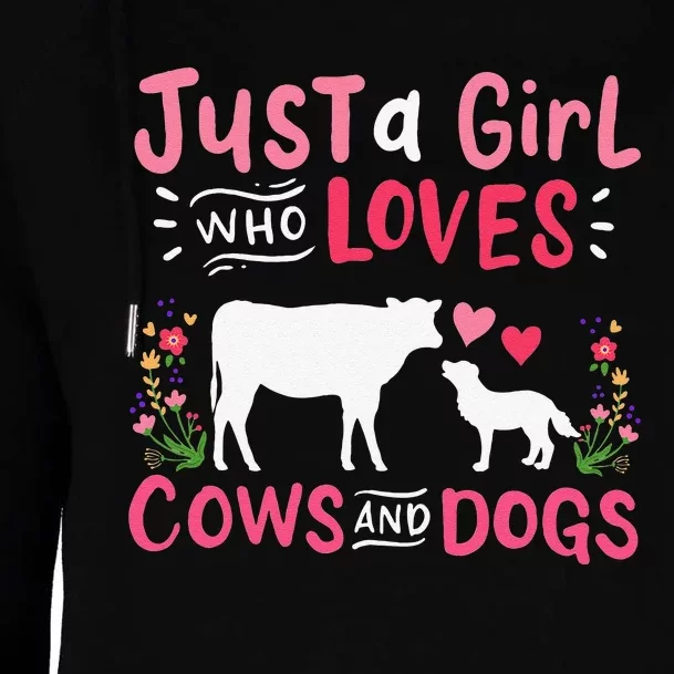 Cow Lover Gift Just a  Who Loves Cows and Dogs Farmer Womens Funnel Neck Pullover Hood