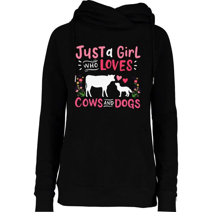 Cow Lover Gift Just a  Who Loves Cows and Dogs Farmer Womens Funnel Neck Pullover Hood