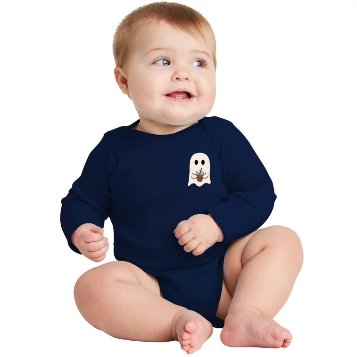 Cute Little Ghost Ice Coffee Halloween Spooky Season Gift Baby Long Sleeve Bodysuit