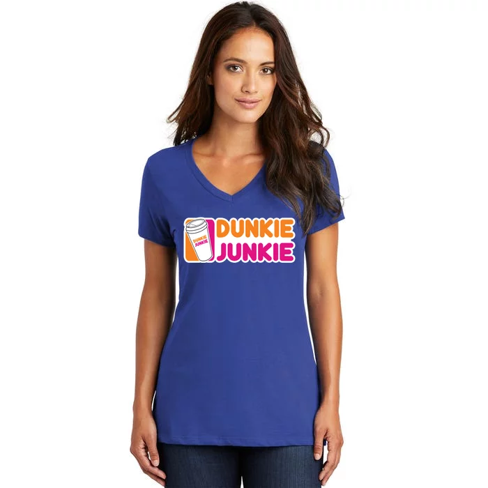 Coffee Lovers Gift Funny Coffee Saying Funny Dunkie Junkie Funny Gift Women's V-Neck T-Shirt