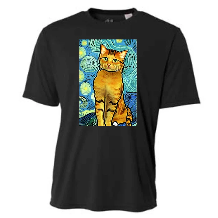 Cat Lover Gift Van Gogh Style Art Cooling Performance Crew T-Shirt