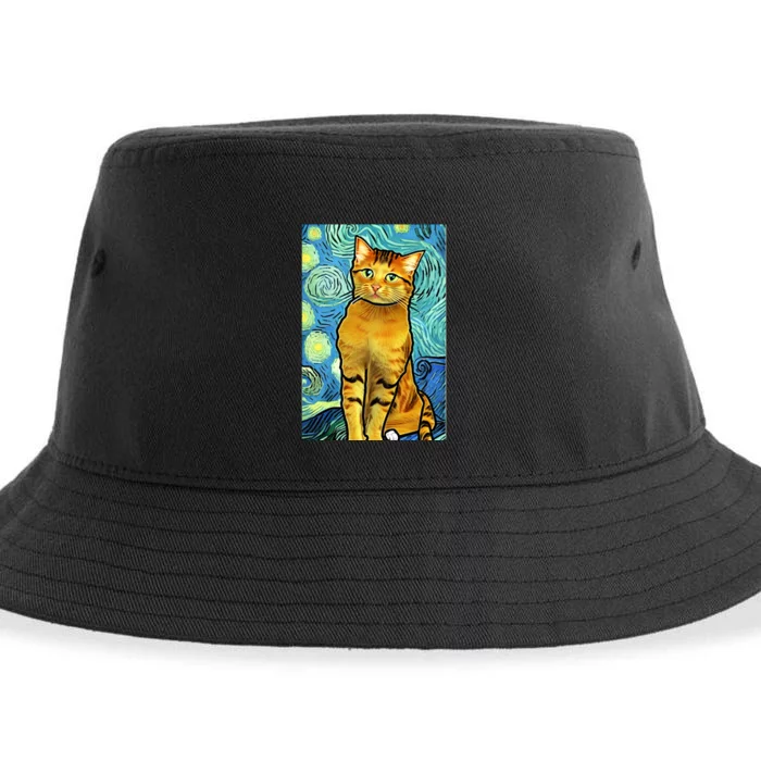 Cat Lover Gift Van Gogh Style Art Sustainable Bucket Hat