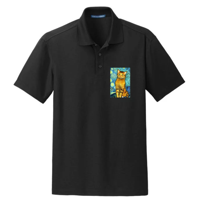 Cat Lover Gift Van Gogh Style Art Dry Zone Grid Performance Polo