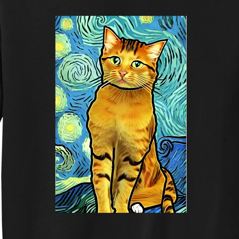 Cat Lover Gift Van Gogh Style Art Tall Sweatshirt