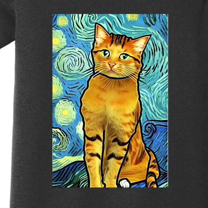 Cat Lover Gift Van Gogh Style Art Baby Bodysuit