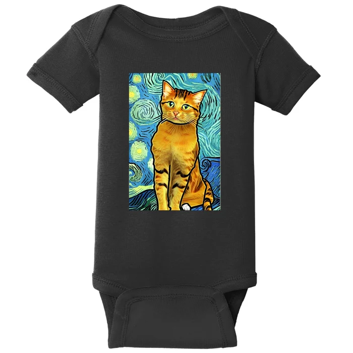 Cat Lover Gift Van Gogh Style Art Baby Bodysuit