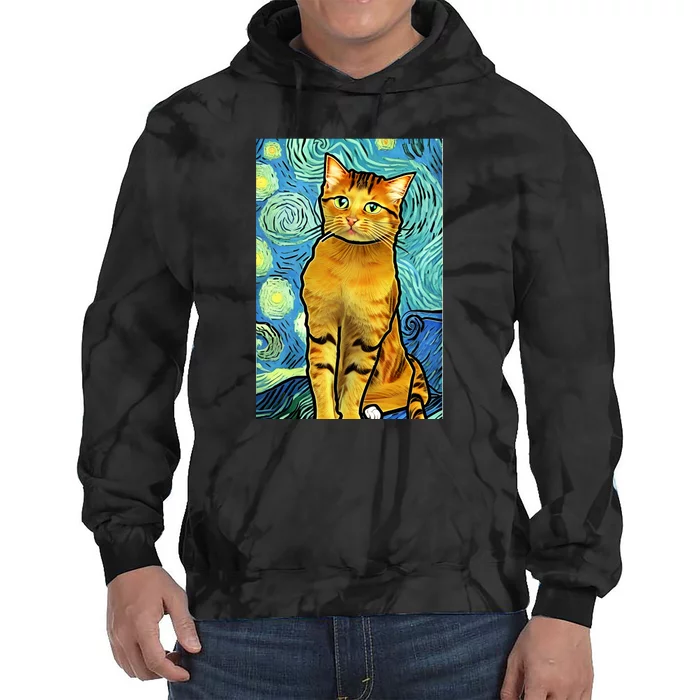 Cat Lover Gift Van Gogh Style Art Tie Dye Hoodie