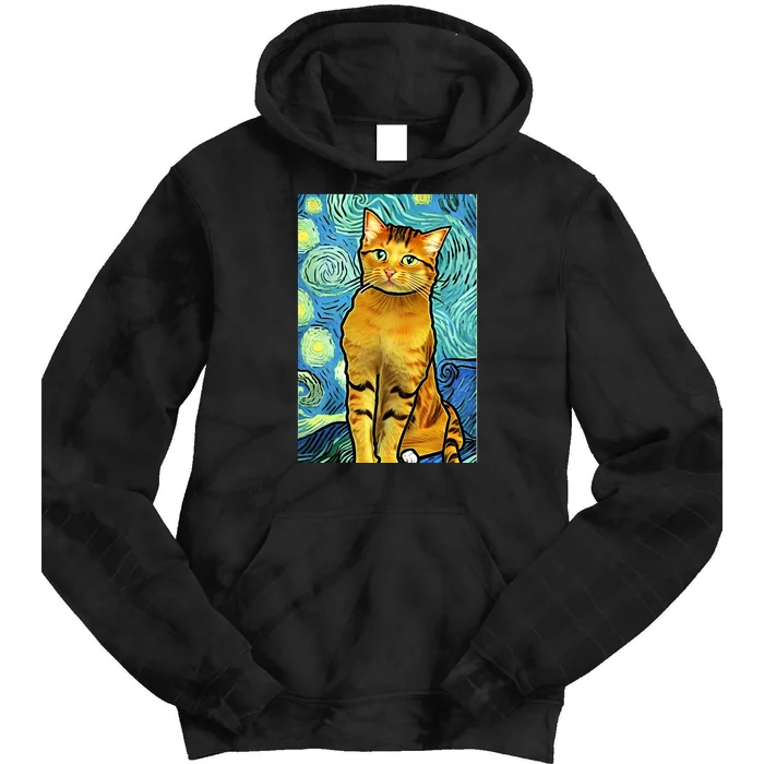 Cat Lover Gift Van Gogh Style Art Tie Dye Hoodie