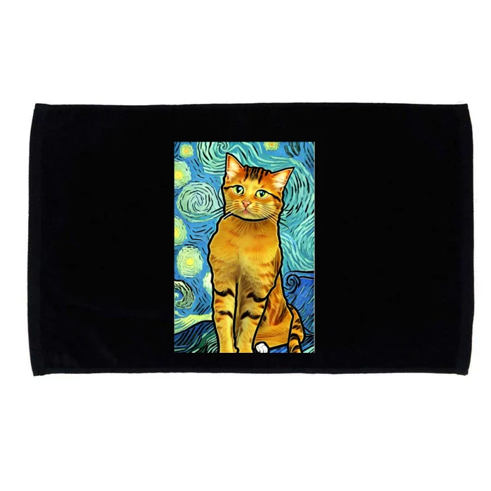 Cat Lover Gift Van Gogh Style Art Microfiber Hand Towel