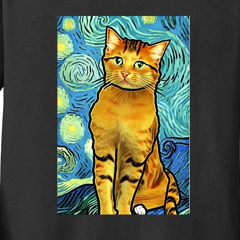 Cat Lover Gift Van Gogh Style Art Kids Long Sleeve Shirt