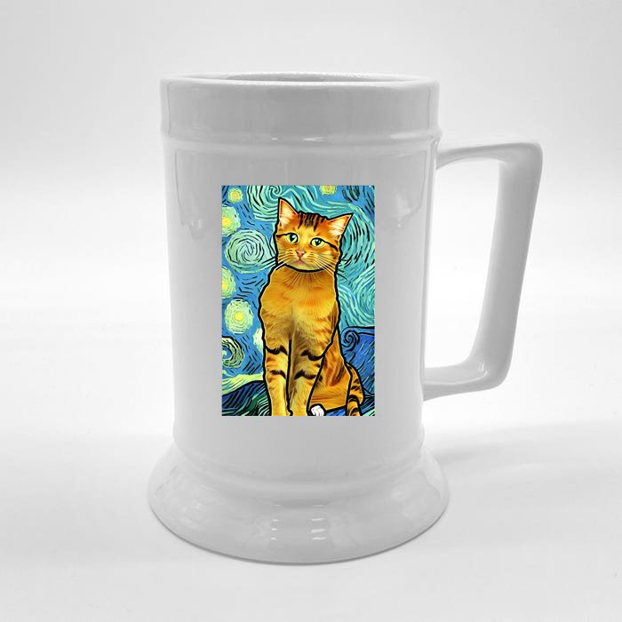 Cat Lover Gift Van Gogh Style Art Front & Back Beer Stein