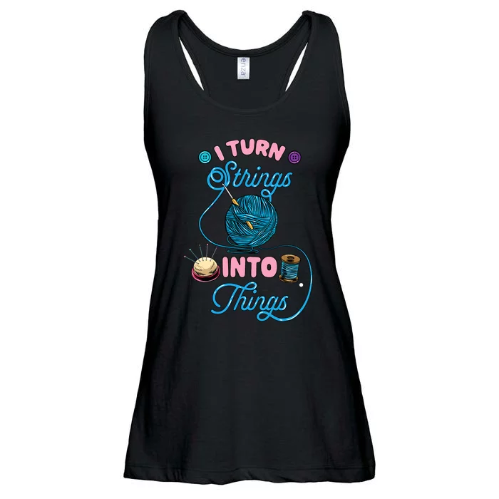 Crochet Lover Gift I Turn Strings Into Things Funny Knitting Ladies Essential Flowy Tank