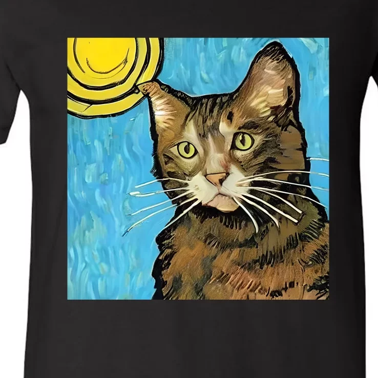 Cat Lover Gift Van Gogh Style Art V-Neck T-Shirt