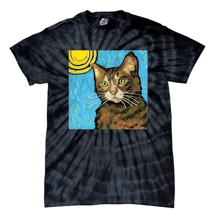 Cat Lover Gift Van Gogh Style Art Tie-Dye T-Shirt