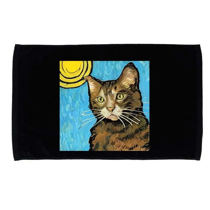 Cat Lover Gift Van Gogh Style Art Microfiber Hand Towel