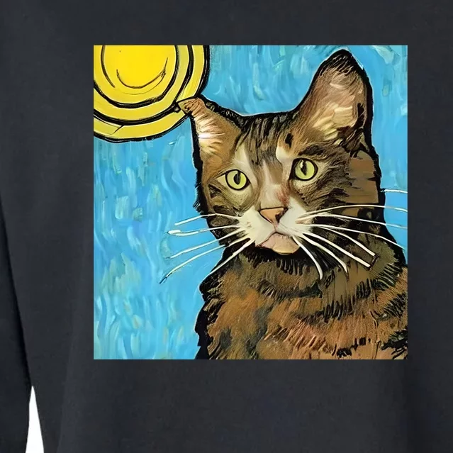 Cat Lover Gift Van Gogh Style Art Cropped Pullover Crew