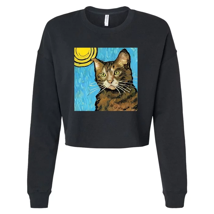 Cat Lover Gift Van Gogh Style Art Cropped Pullover Crew