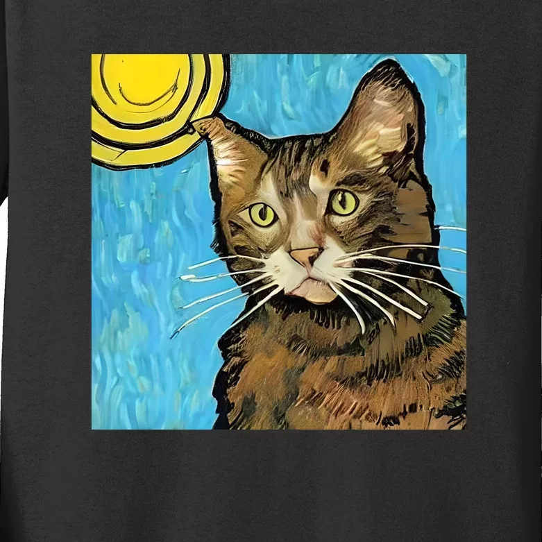 Cat Lover Gift Van Gogh Style Art Kids Long Sleeve Shirt