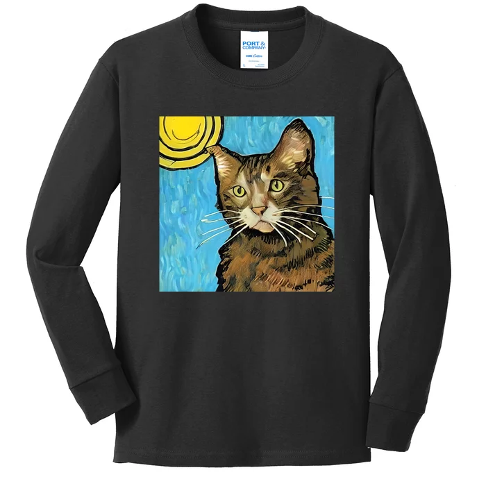 Cat Lover Gift Van Gogh Style Art Kids Long Sleeve Shirt