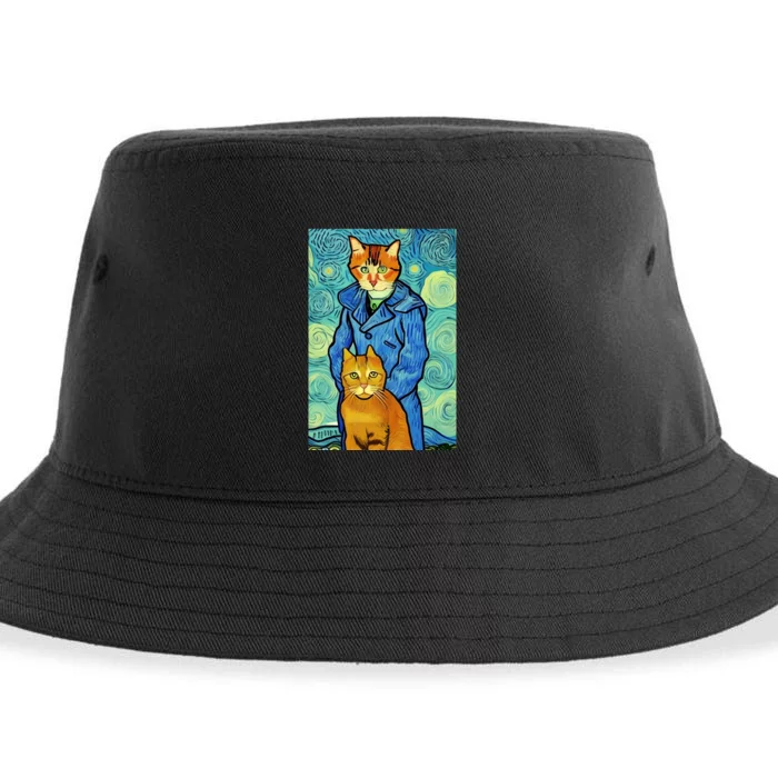 Cat Lover Gift Van Gogh Style Art Sustainable Bucket Hat