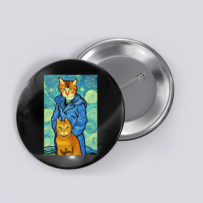 Cat Lover Gift Van Gogh Style Art Button