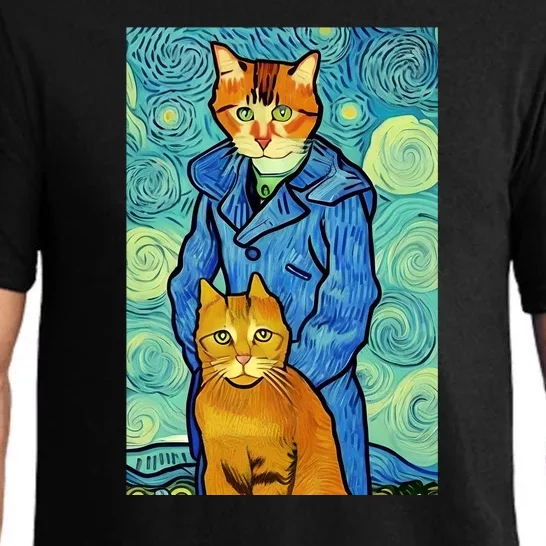 Cat Lover Gift Van Gogh Style Art Pajama Set