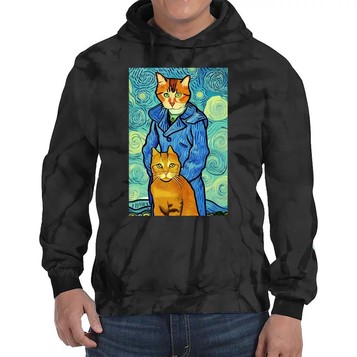 Cat Lover Gift Van Gogh Style Art Tie Dye Hoodie