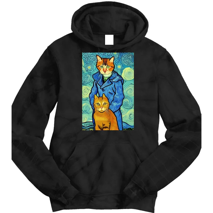 Cat Lover Gift Van Gogh Style Art Tie Dye Hoodie