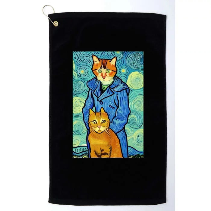 Cat Lover Gift Van Gogh Style Art Platinum Collection Golf Towel