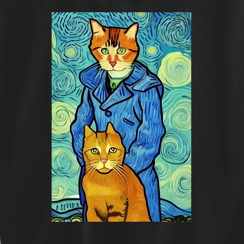 Cat Lover Gift Van Gogh Style Art Kids Sweatshirt